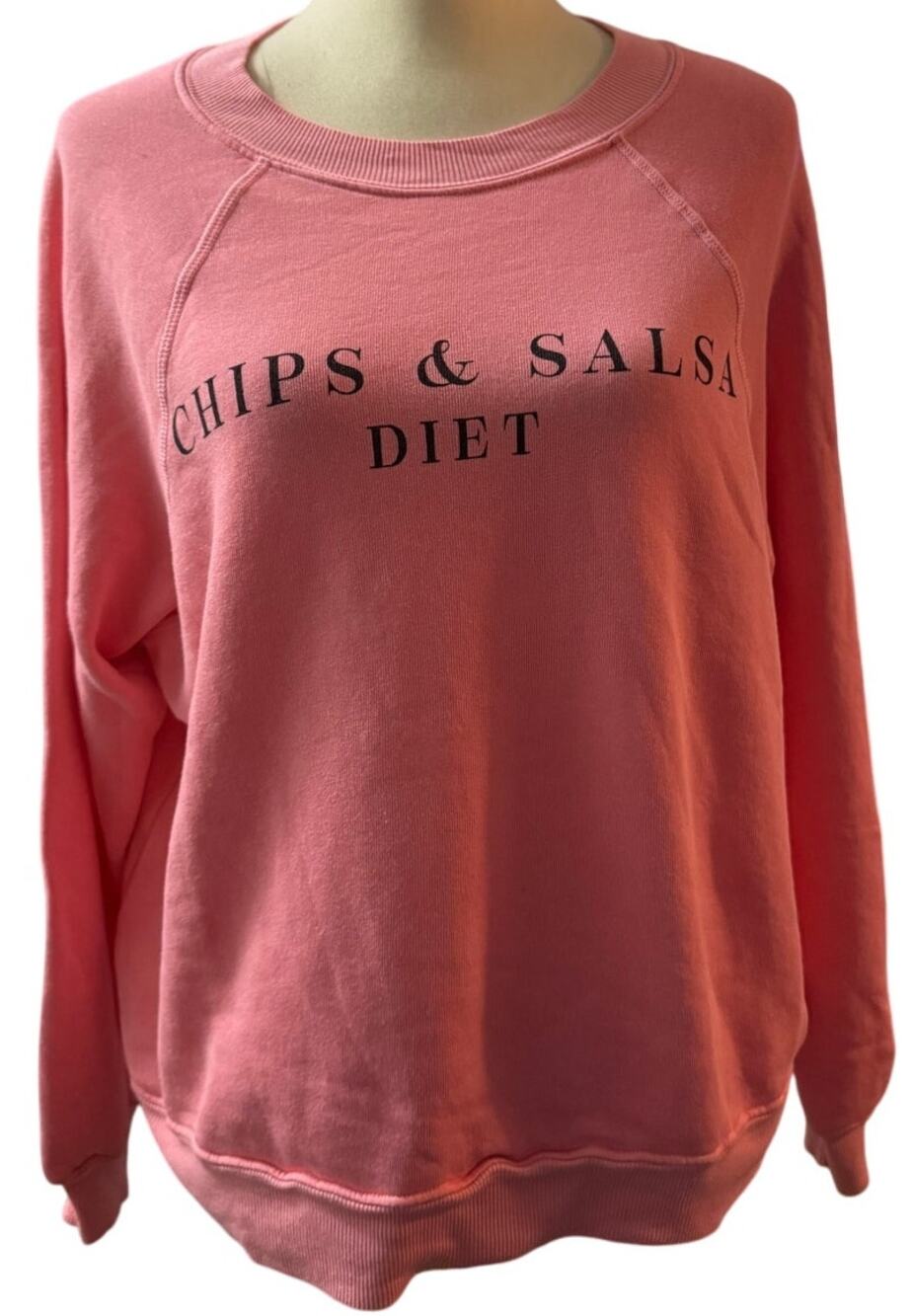 Wildfox "Chips & Salsa Diet" Crewneck Sweatshirt, Coral Pink, Small